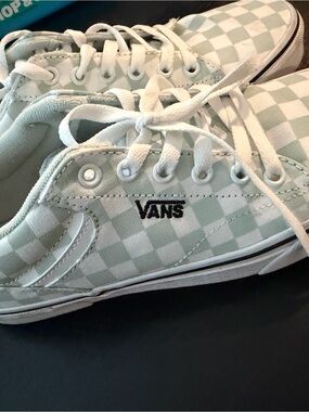 Vans Checkerboard Low Top Sneakers in Light Mint and White